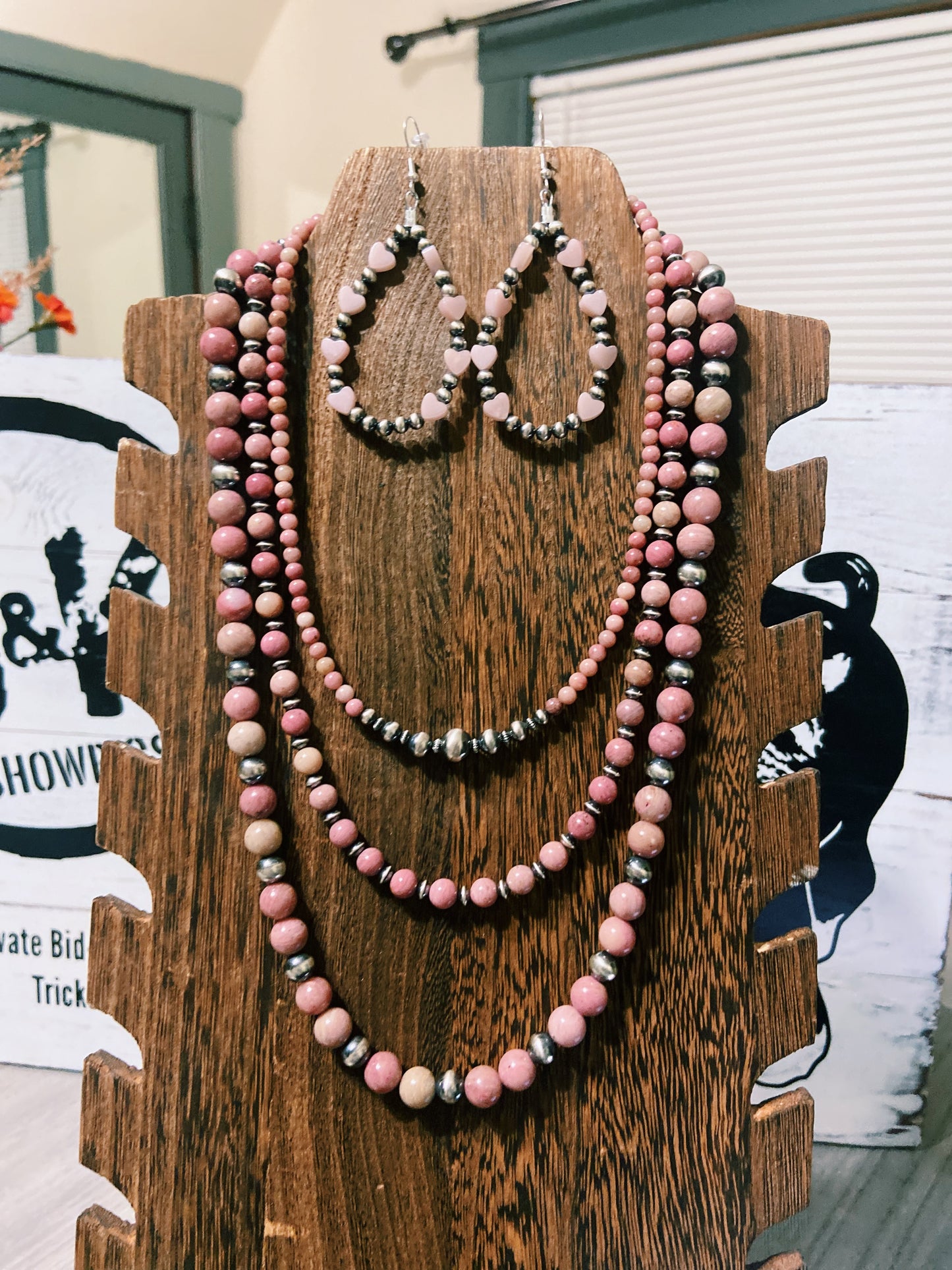 Pink Opal Hearts & Navajo Pearl Earrings