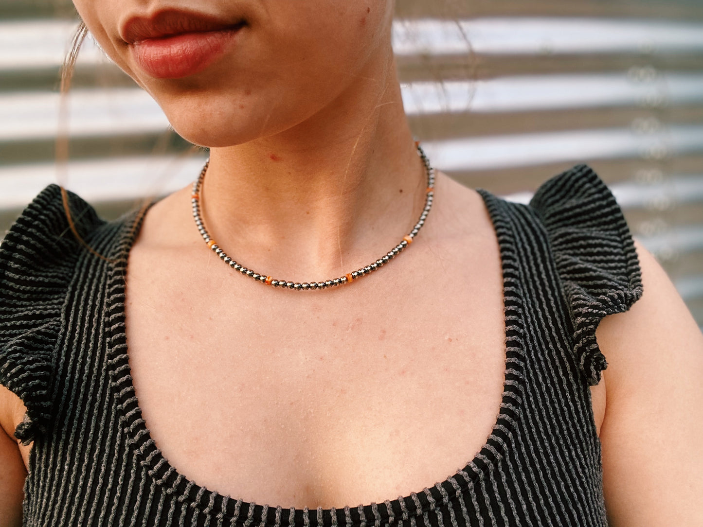 Orange Spiny & Real Navajo Pearl Choker