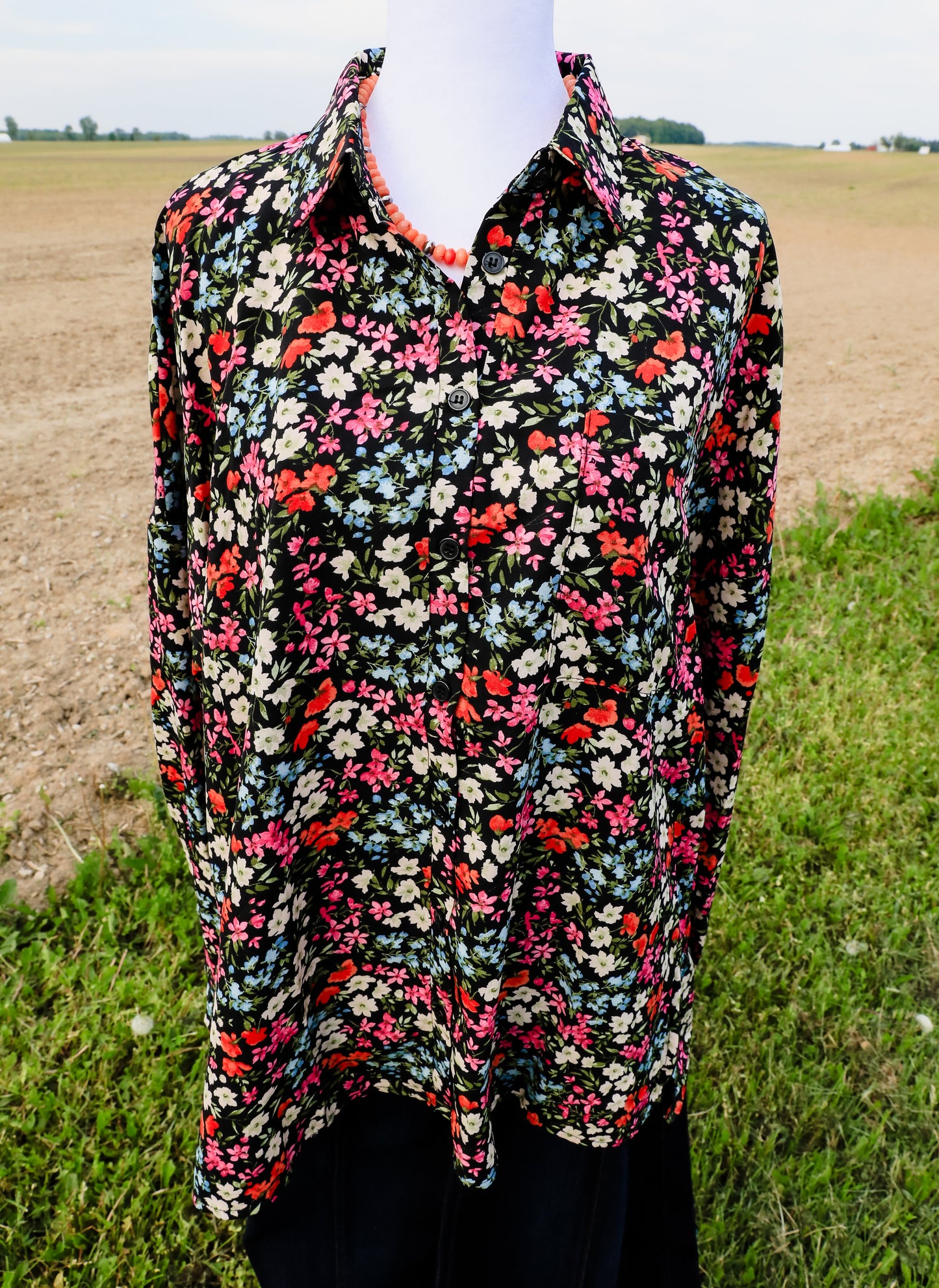 Black Floral Show Shirt ( Pink, Blue, Green, Orange )