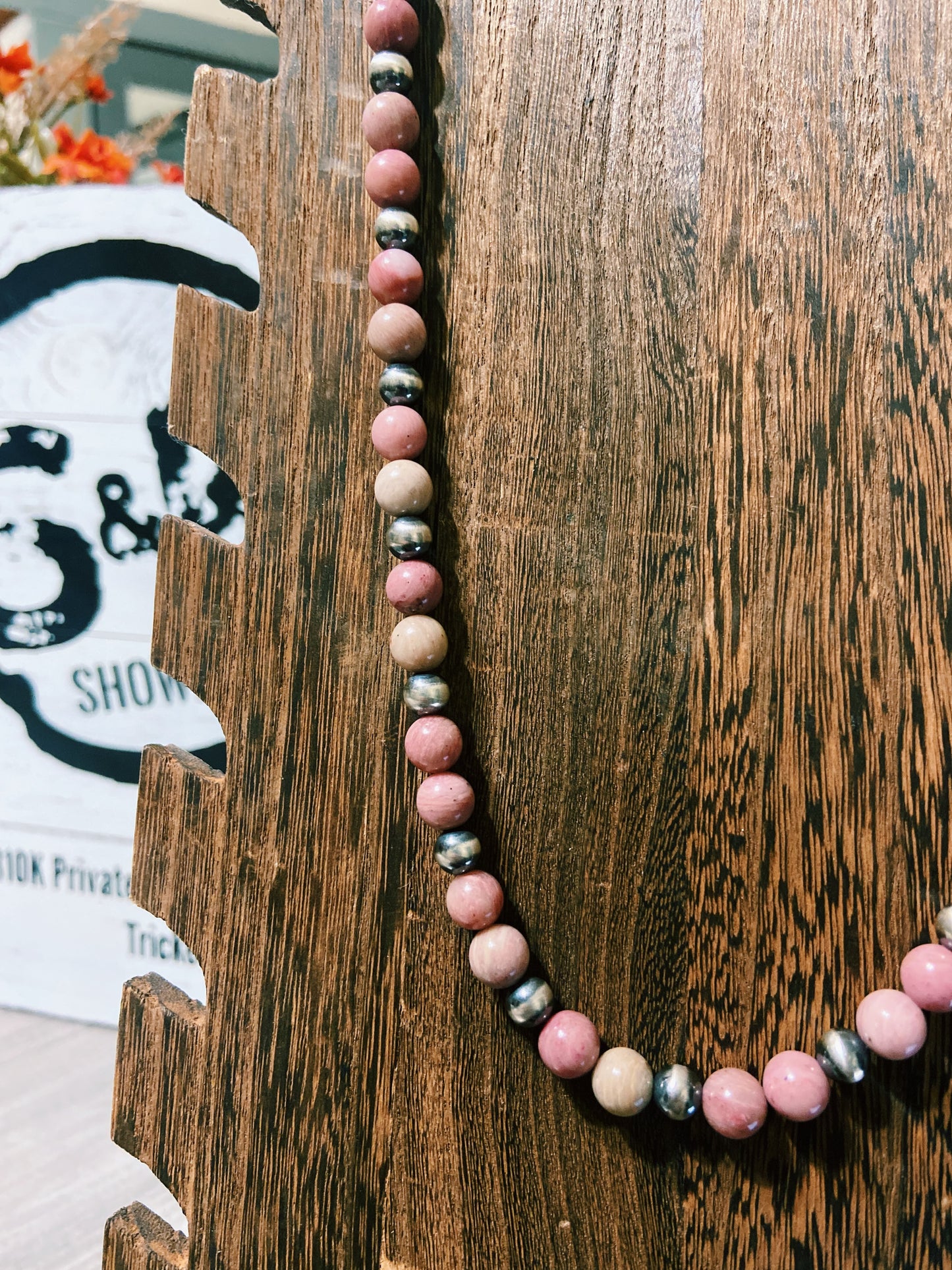 Pink Rhodonite & Navajo Pearl Necklace