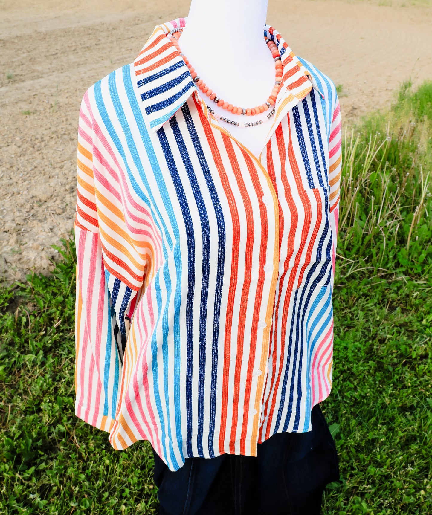 Bright Pin Stripe Show Shirt ( Yellow, Orange, Navy Blue, Light Blue, Pink )