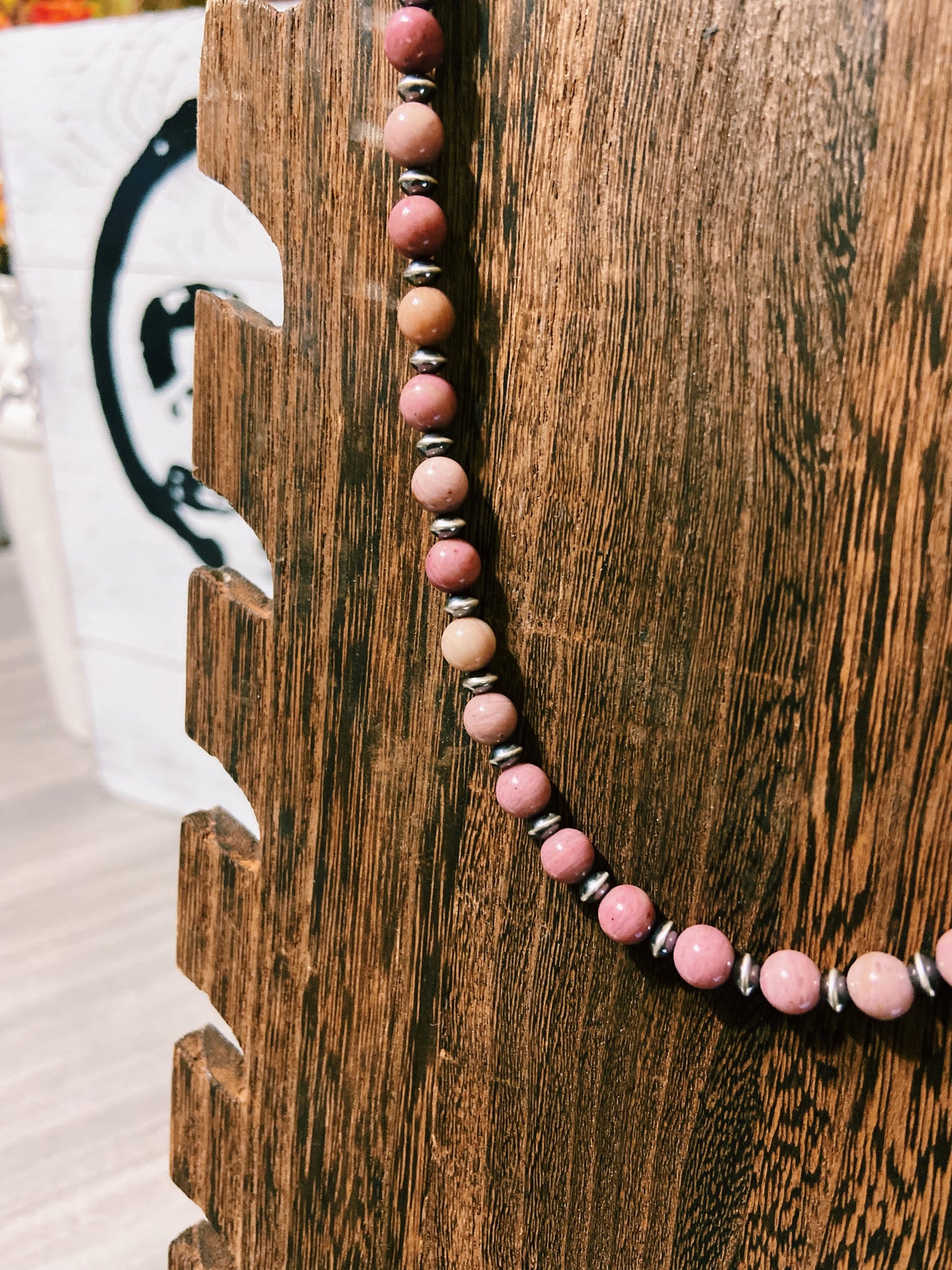 Pink Rhodonite & Navajo Saucer Necklace