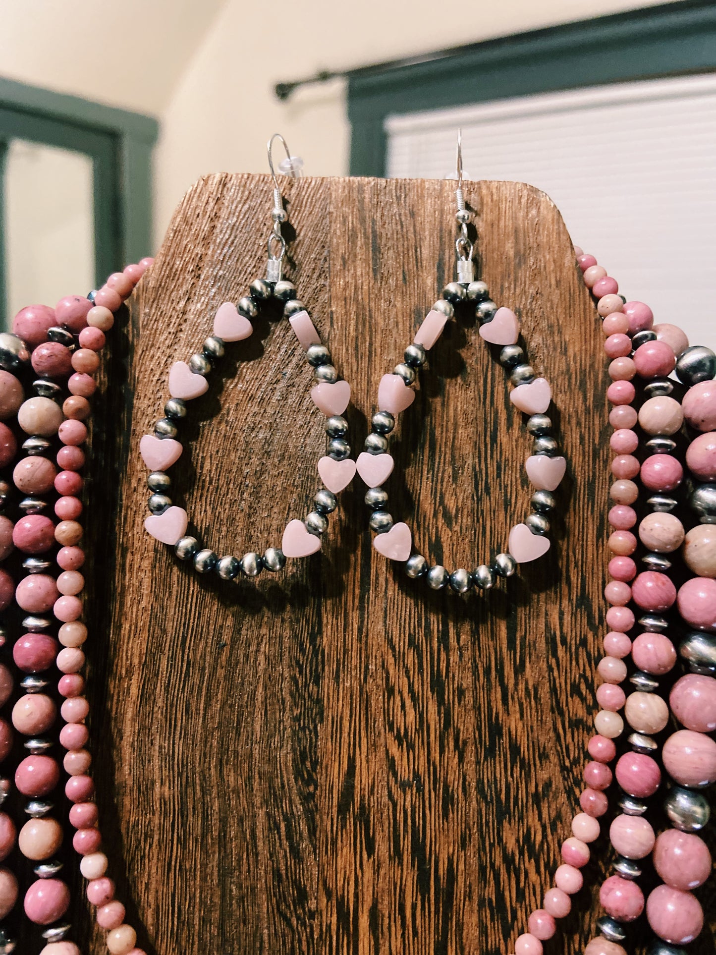 Pink Opal Hearts & Navajo Pearl Earrings