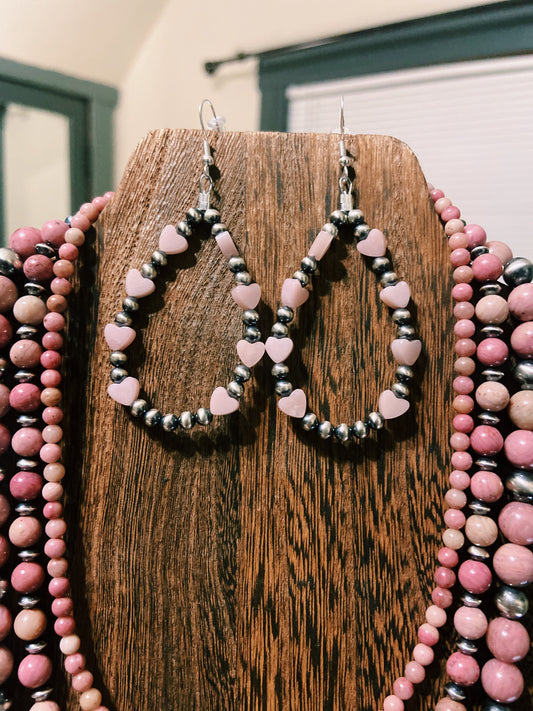 Pink Opal Hearts & Navajo Pearl Earrings