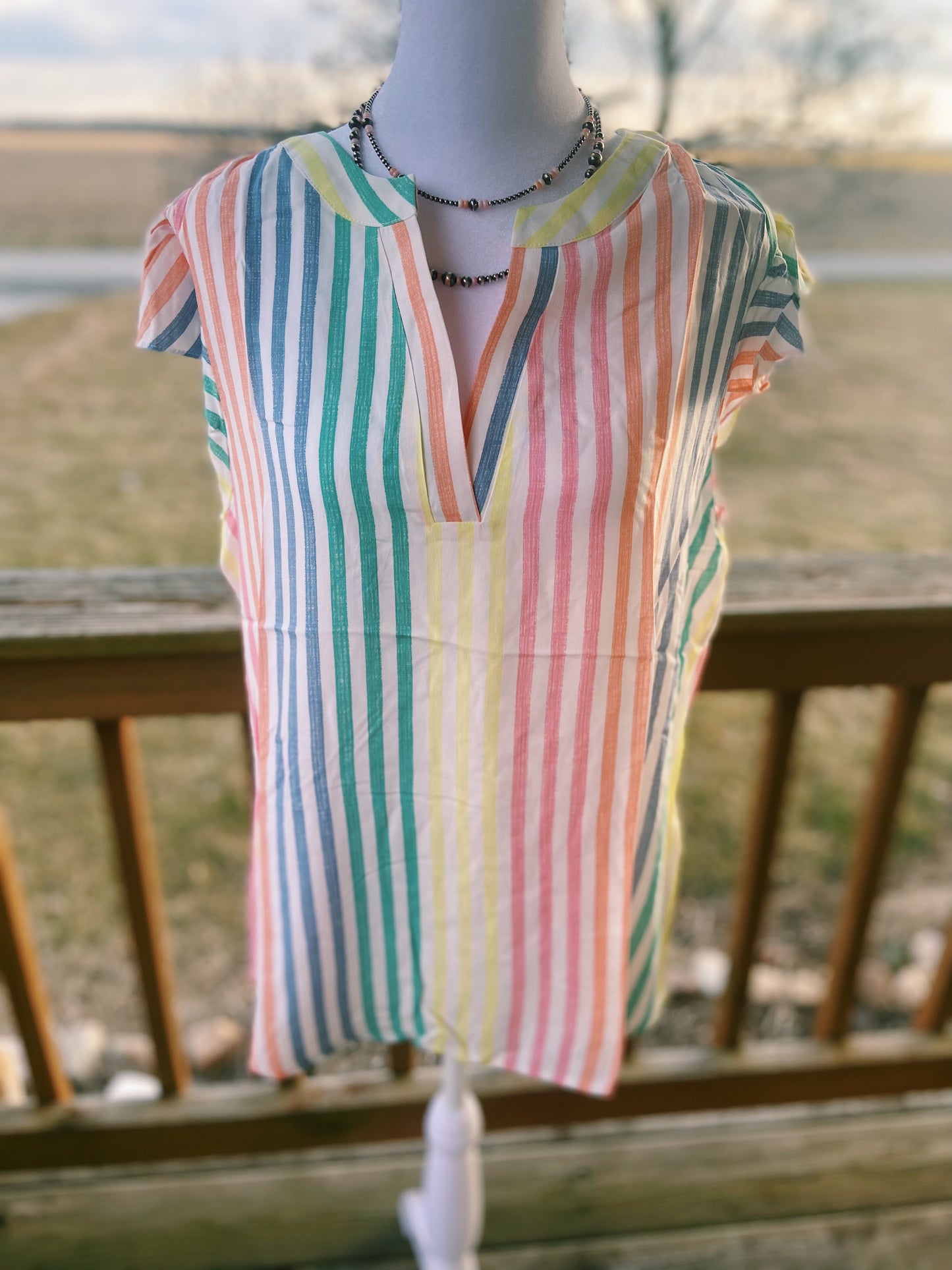 Pastel Striped Ruffled Sleeved Top