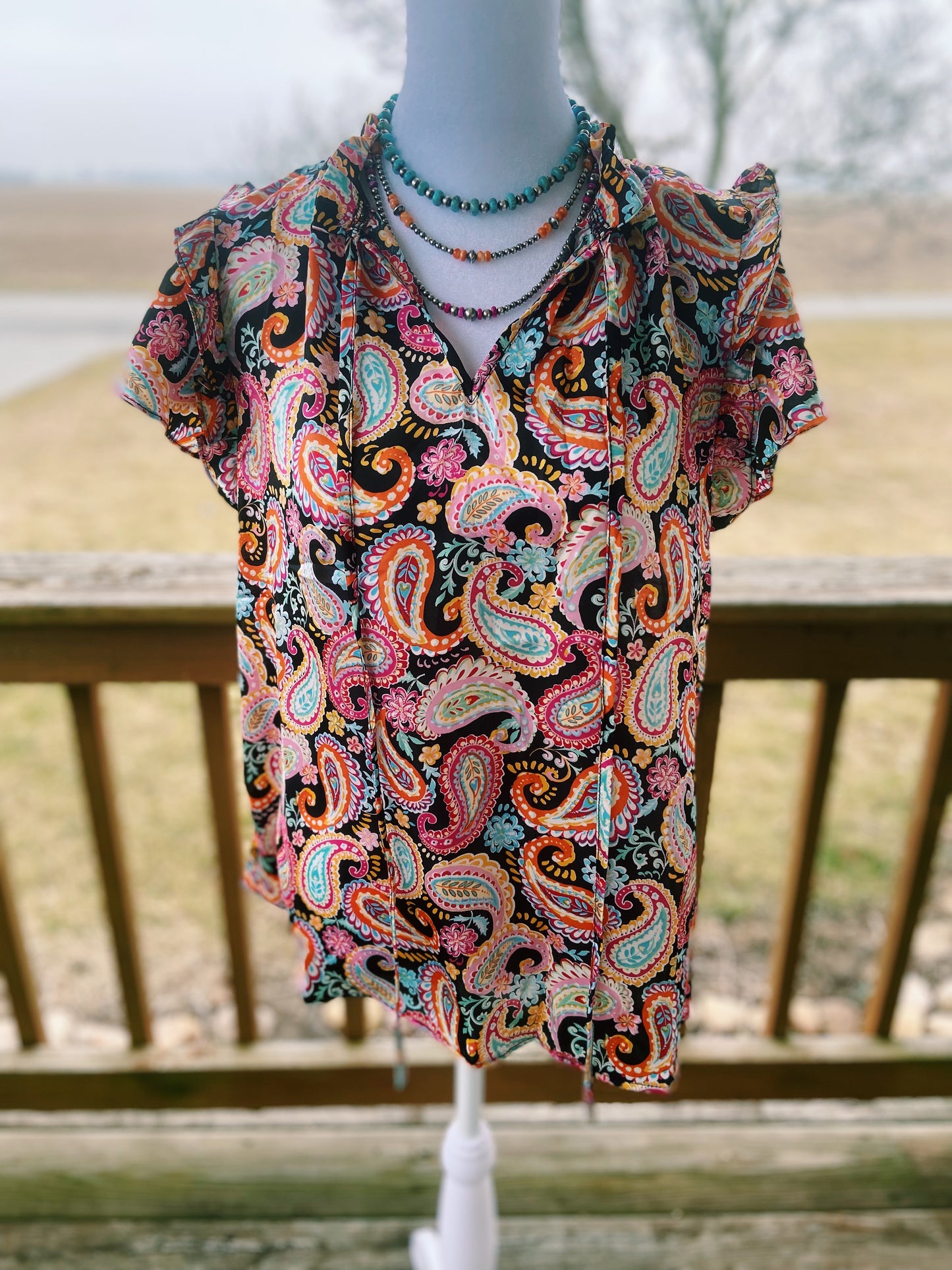 Colorful Paisley Ruffled Sleeved Top