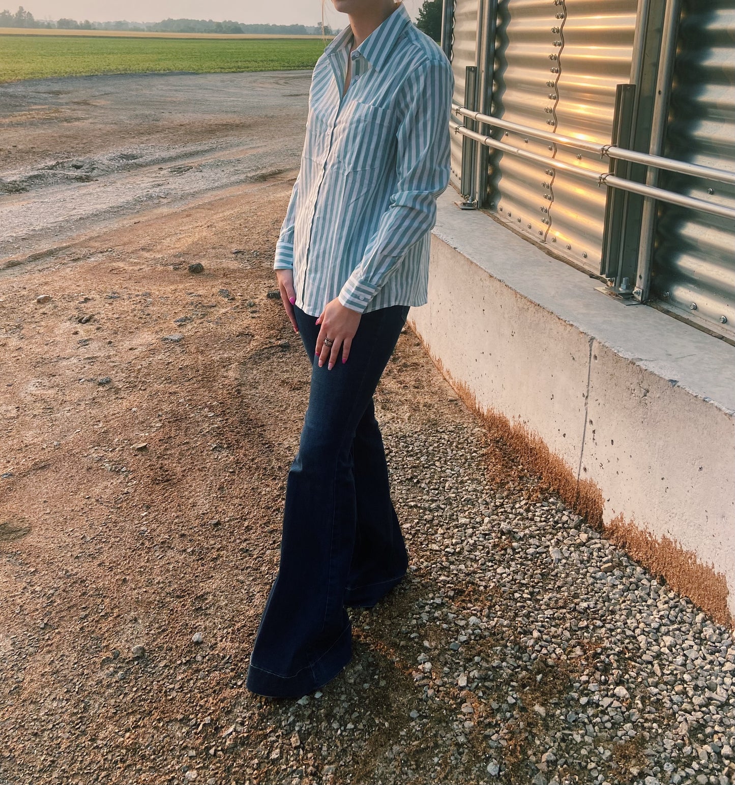 Light Teal Striped Show Shirt