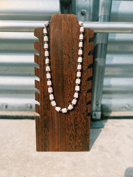 Granulated Pink Conch & Navajo Pearl Necklace