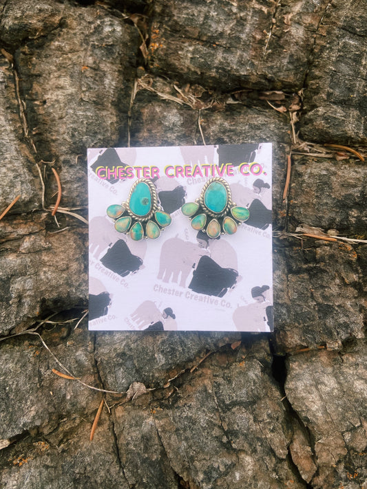 Turquoise & Iridescent Opal Stud Earrings