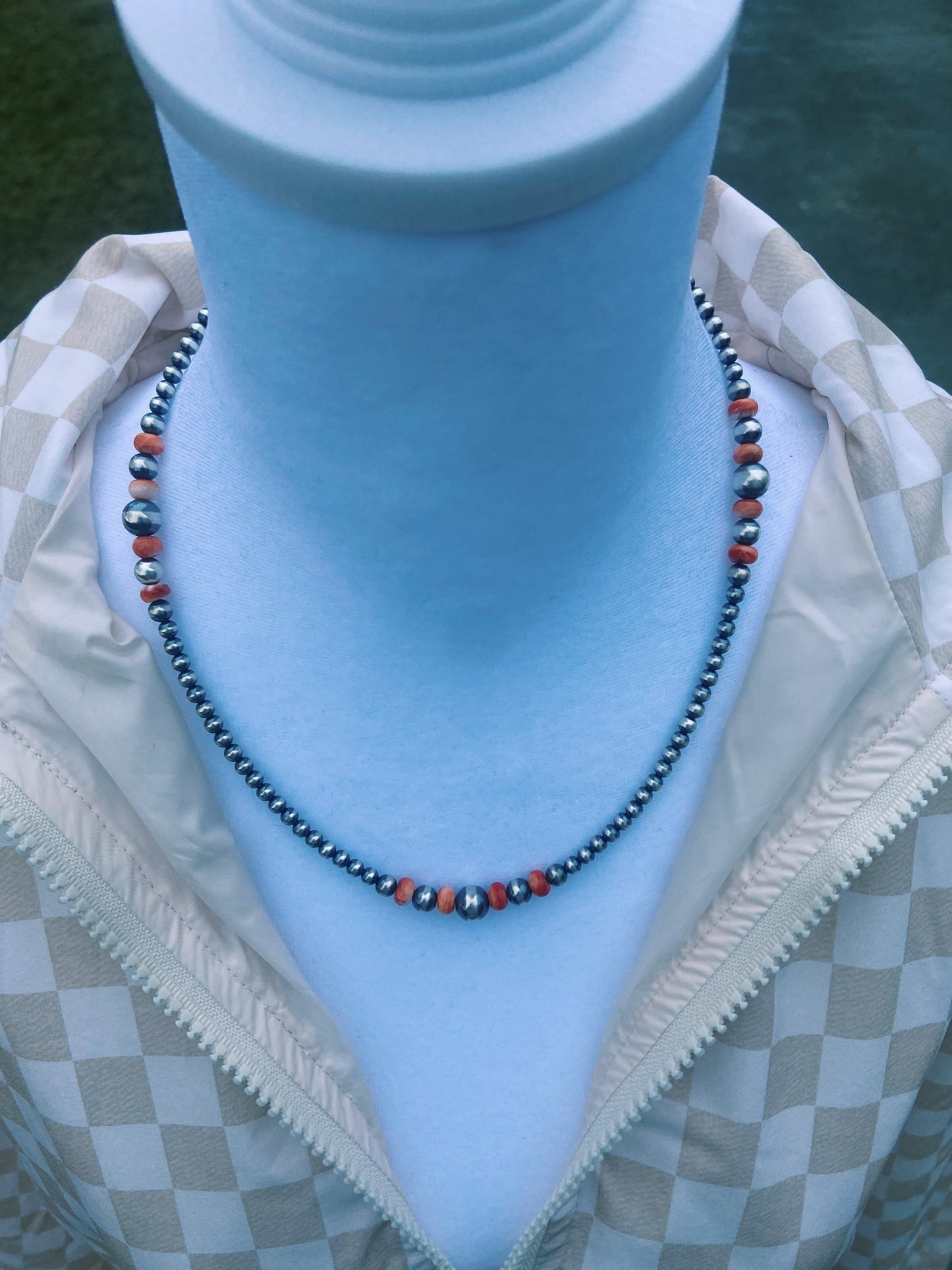 Orange Spiny & Navajo Pearl Necklace