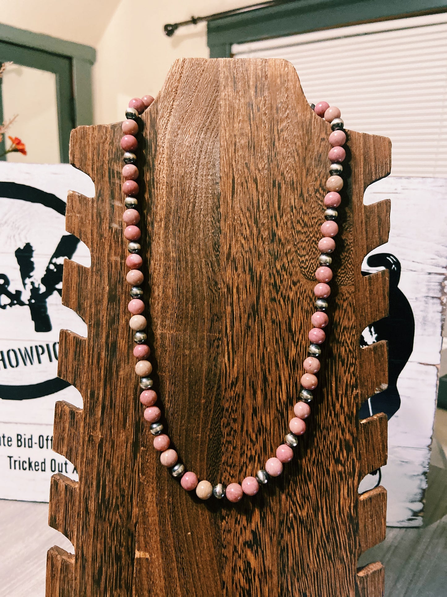 Pink Rhodonite & Navajo Pearl Necklace