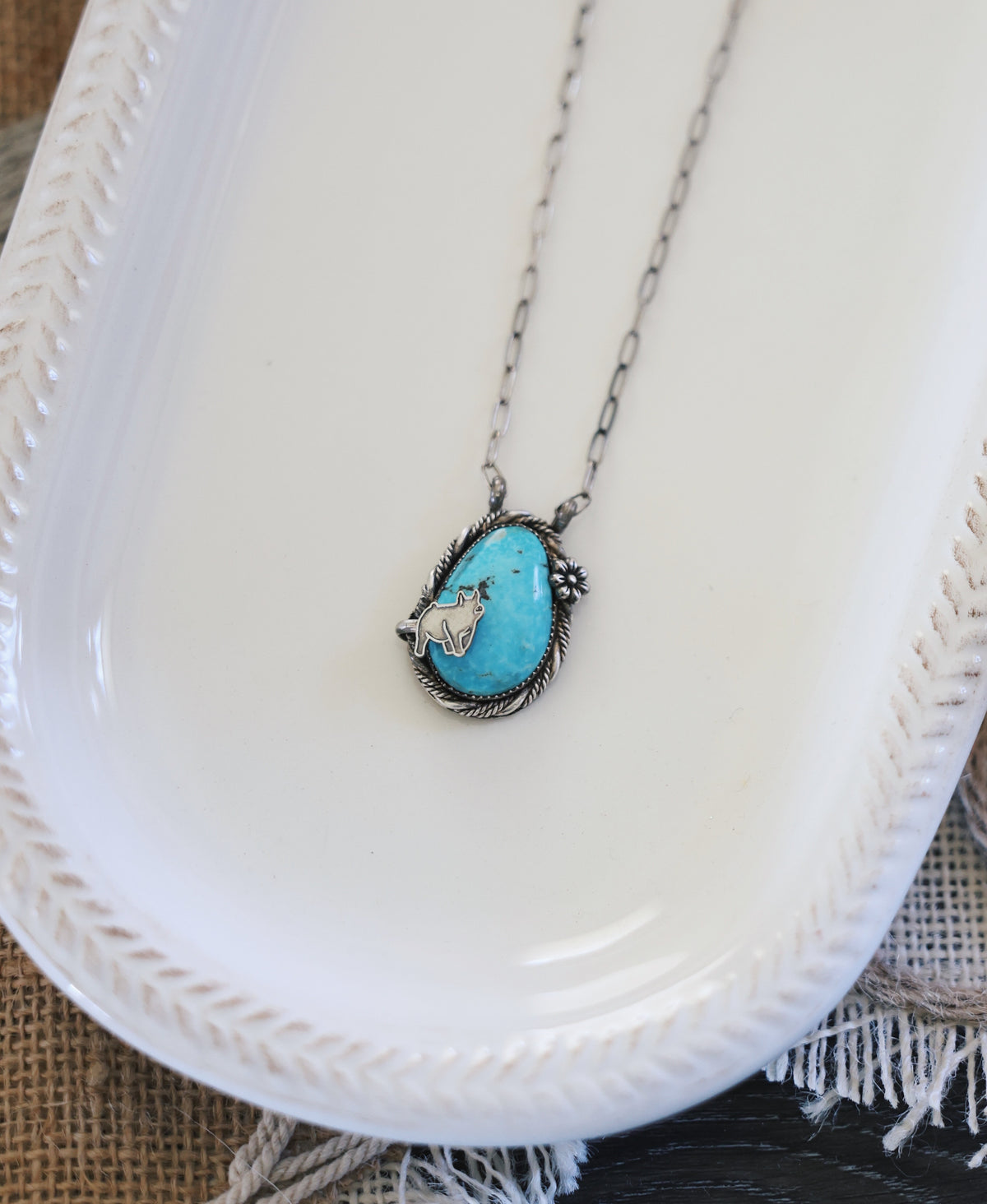 Kingman Turquoise Detailed Pig Necklace