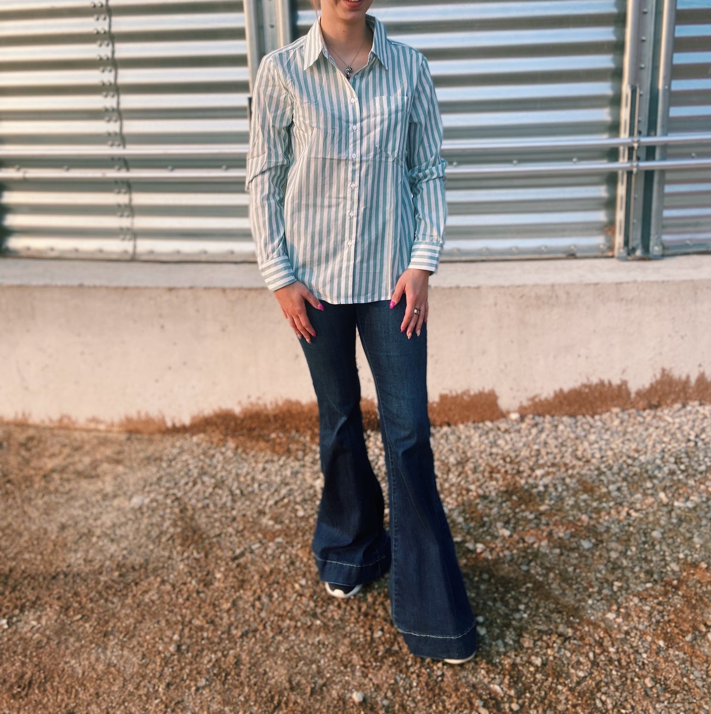 Light Teal Striped Show Shirt