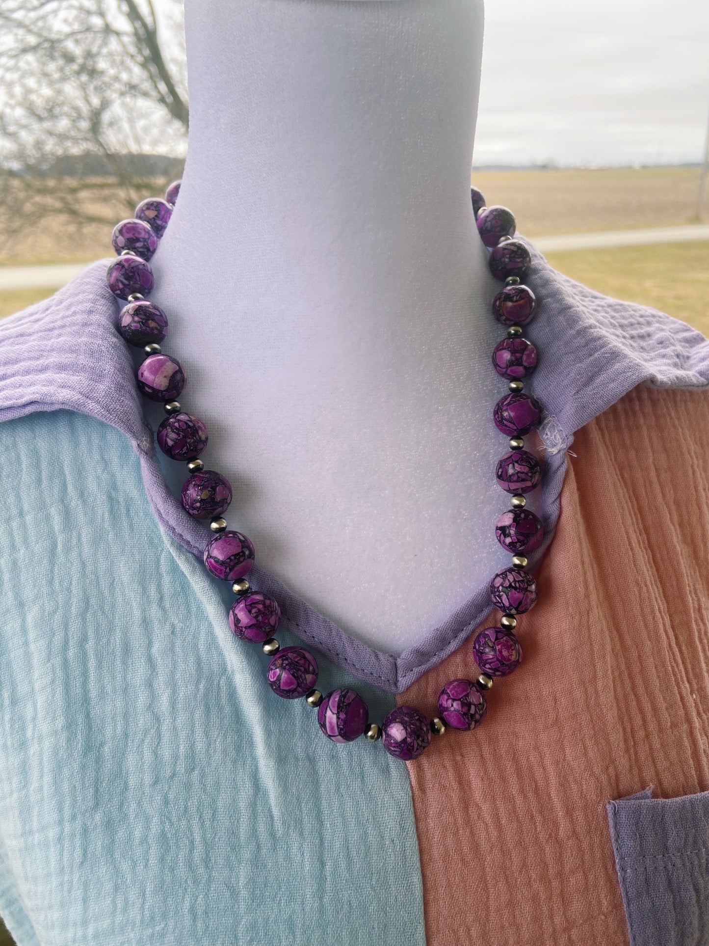 Purple Jasper & Navajo Pearl Necklace