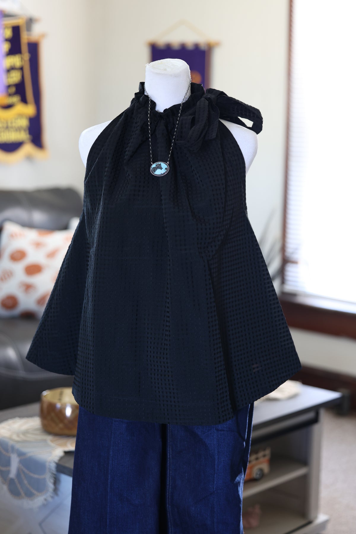 Black Neck Tie Top