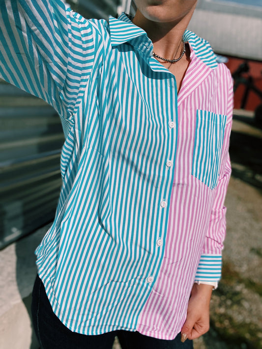 Pink & Blue Stripped Show Shirt