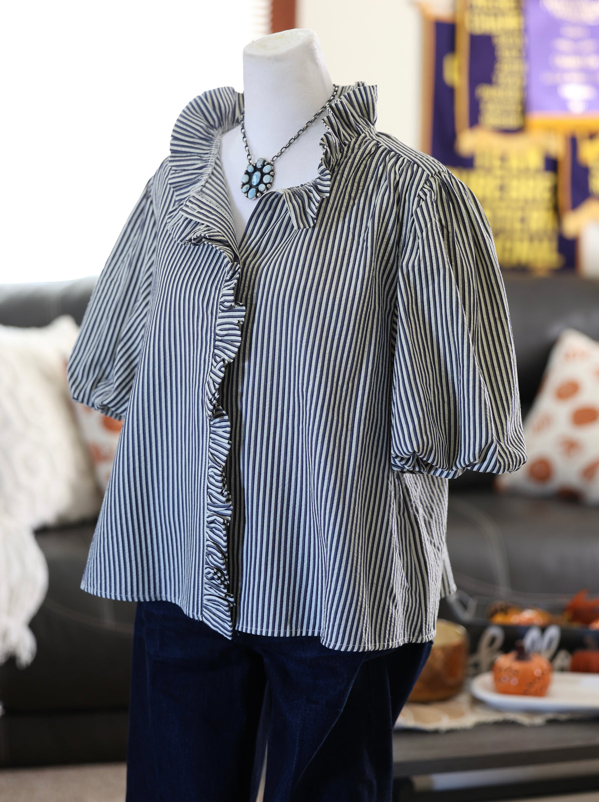 Dark Navy/Black & Grey Stripe Top
