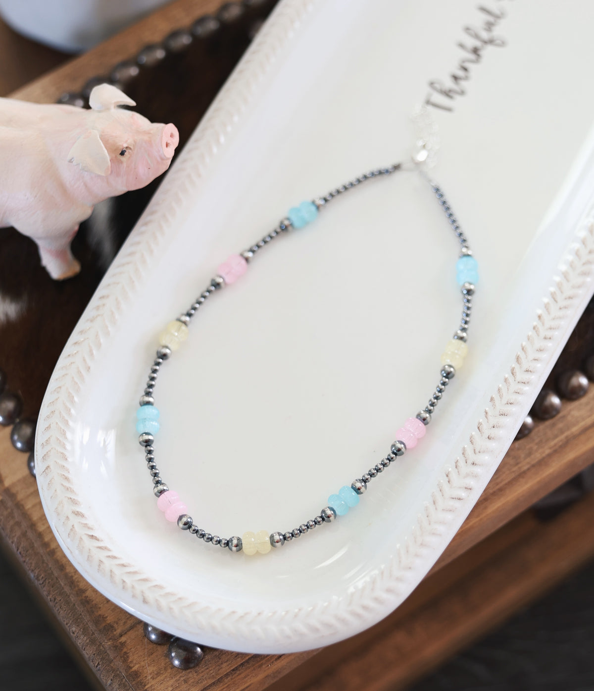 Colorful Glass & Sterling Pearl Necklace