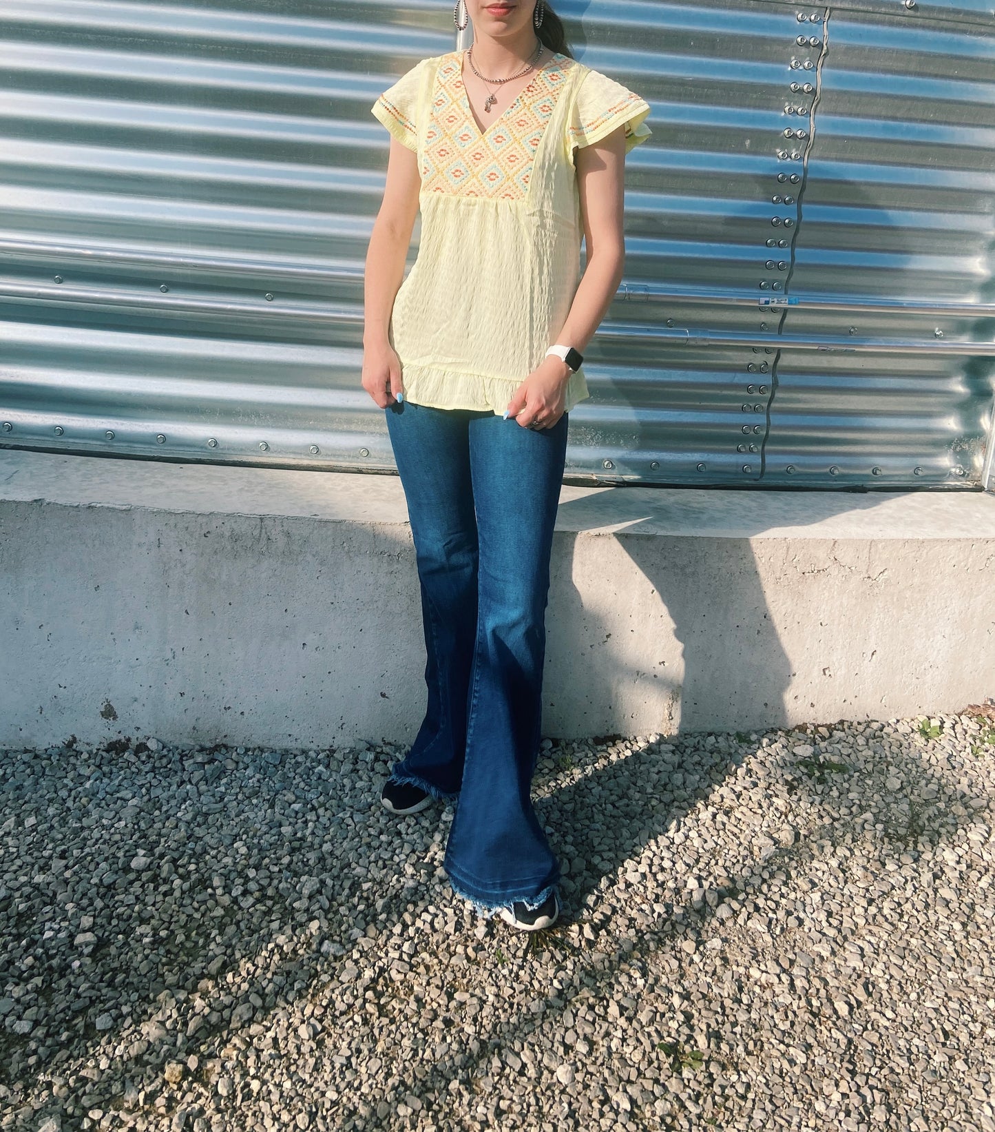 Embroidered Aztec Yellow Top