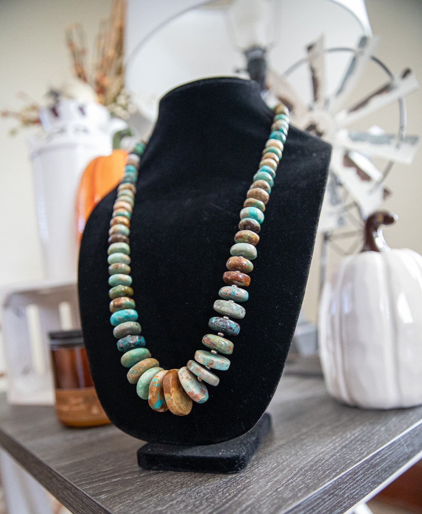 28.5-30 Inch Turquoise & Sterling Pearl Necklace