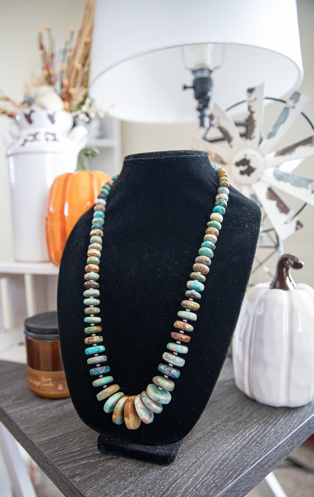 28.5-30 Inch Turquoise & Sterling Pearl Necklace
