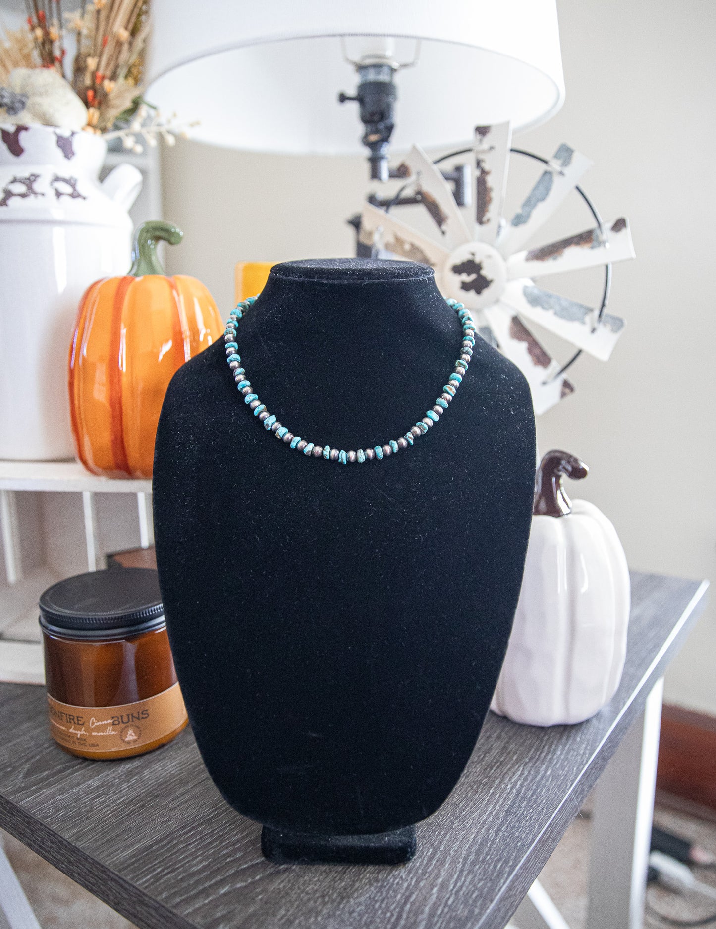 16-17.5 Inch Kingman Turquoise & Sterling Pearl Necklace