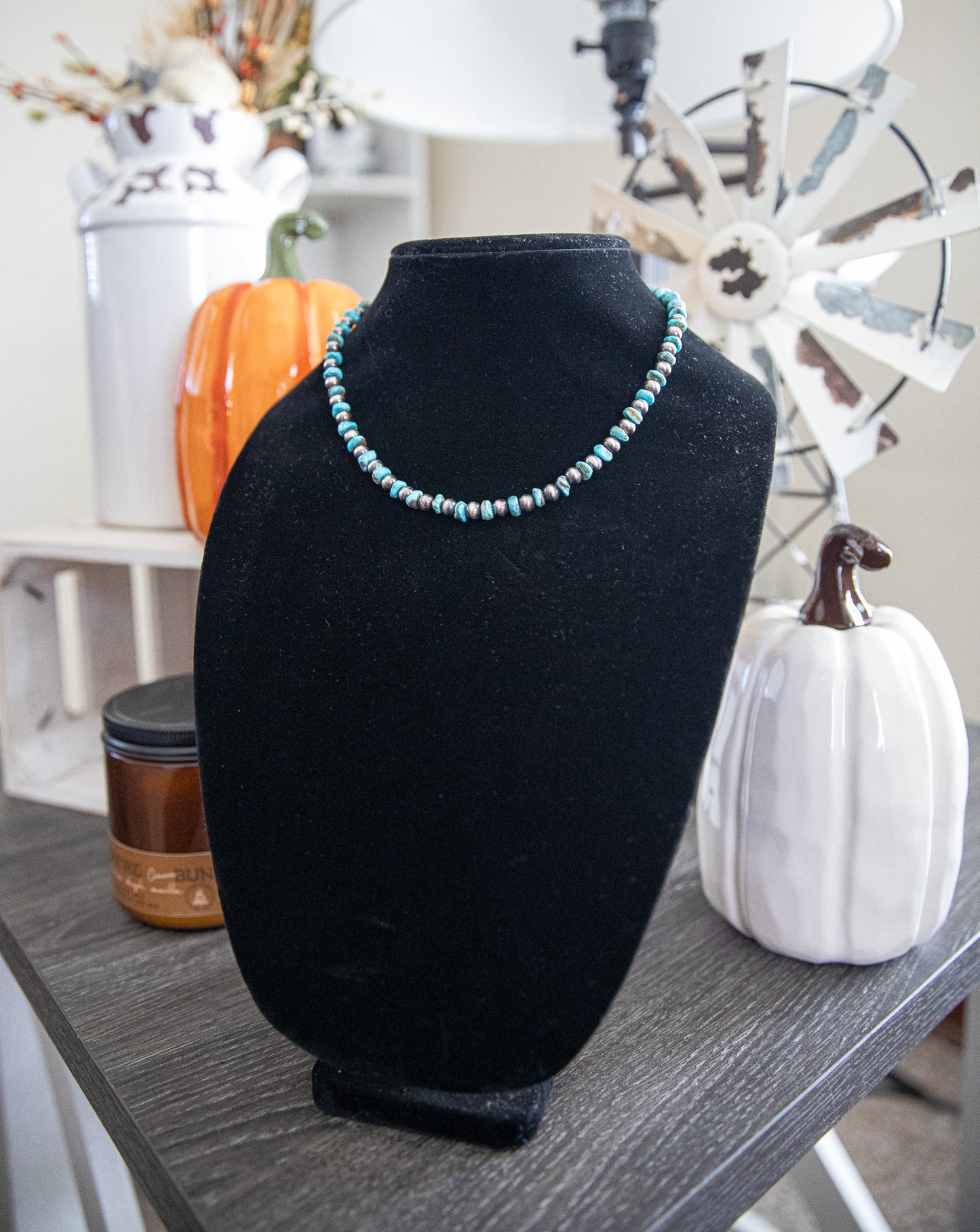 16-17.5 Inch Kingman Turquoise & Sterling Pearl Necklace