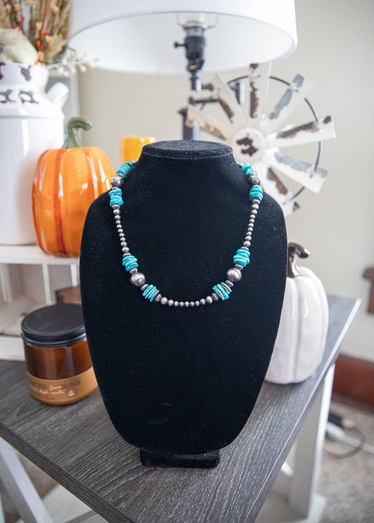 19.5-20.5 Inch High Quality Kingman, Corrugated Saucers, & Sterling Pearl Necklace