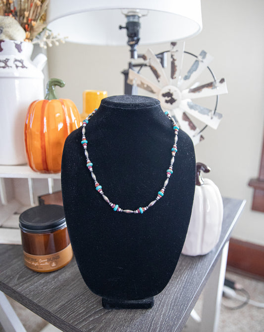 21.5-23 Inch Turquoise, Pink Conch, Purple Spiny, & Torpedo Necklace