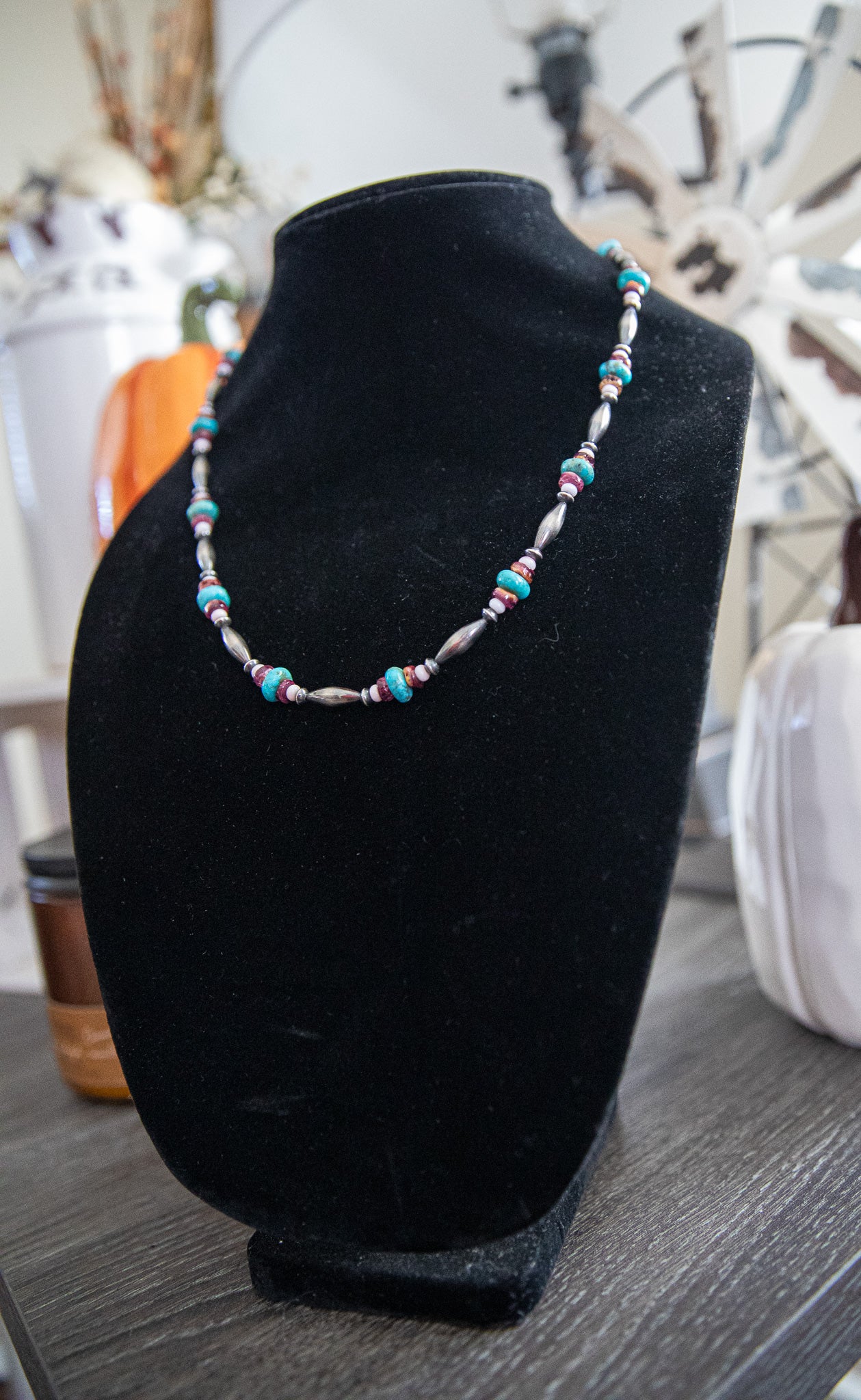 21.5-23 Inch Turquoise, Pink Conch, Purple Spiny, & Torpedo Necklace