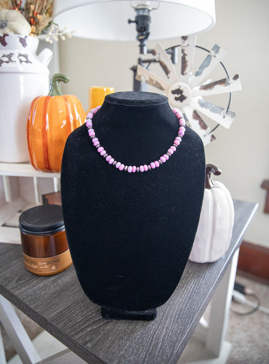 17.5-19 Inch Lavender Opal, Saucer, & Sterling Pearl Necklace