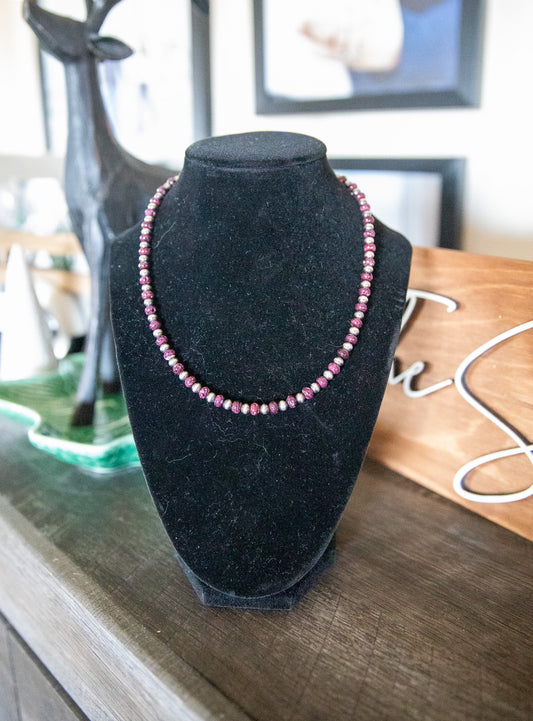 16-17.5 Inch 5MM Sterling Pearl & Purple Spiny Necklace