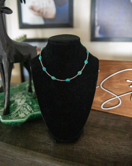 15-16.5 Inch 3MM Sterling Pearl & Nevada Blue Ridge Necklace