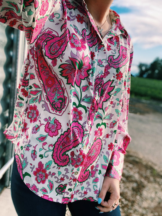 Bright Neon Green/Pink Paisley Show Shirt