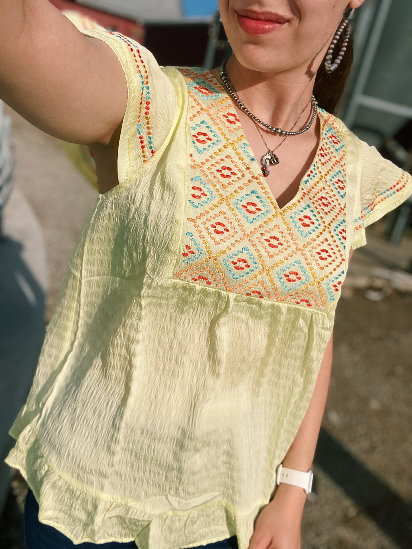 Embroidered Aztec Yellow Top