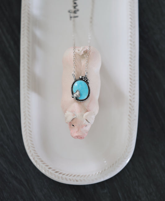 Kingman Turquoise Detailed Pig Necklace