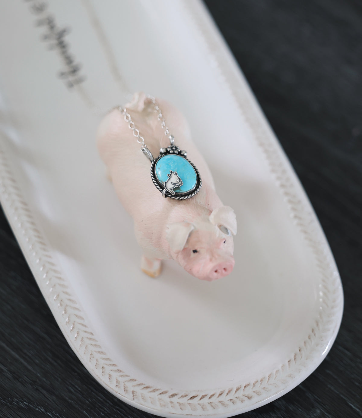 Kingman Turquoise Detailed Pig Necklace