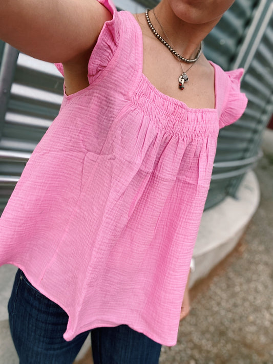 Hot Pink Ruffled Sleeve Top