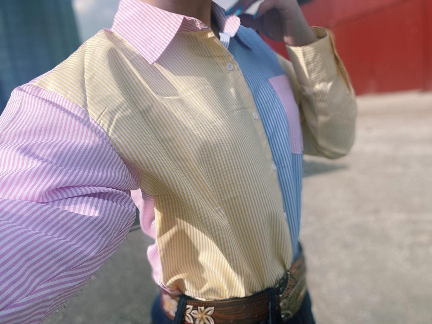 Pastel Striped Stock Show Shirt - Yellow/Blue/Pink