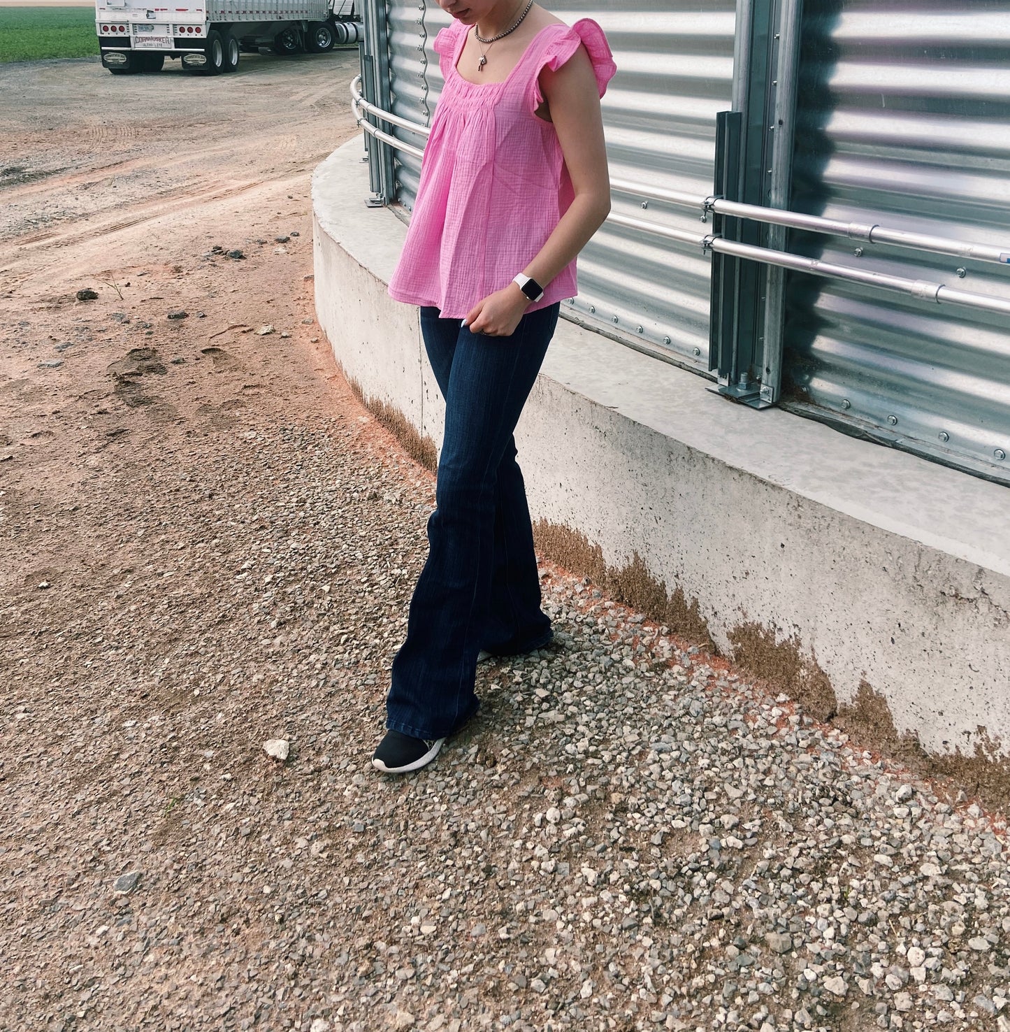 Hot Pink Ruffled Sleeve Top