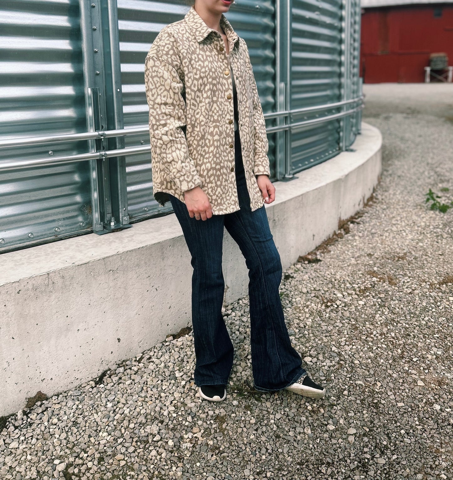 Beige & White Cheetah Corduroy Jacket