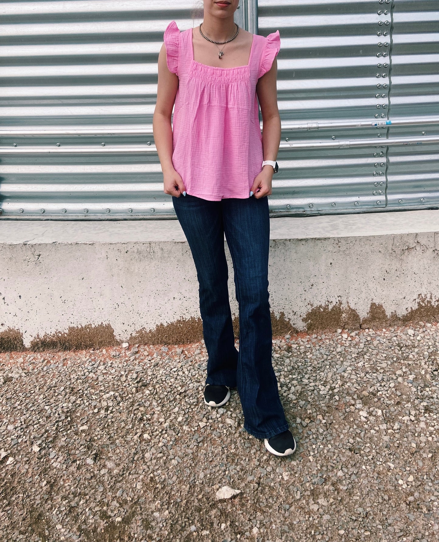 Hot Pink Ruffled Sleeve Top