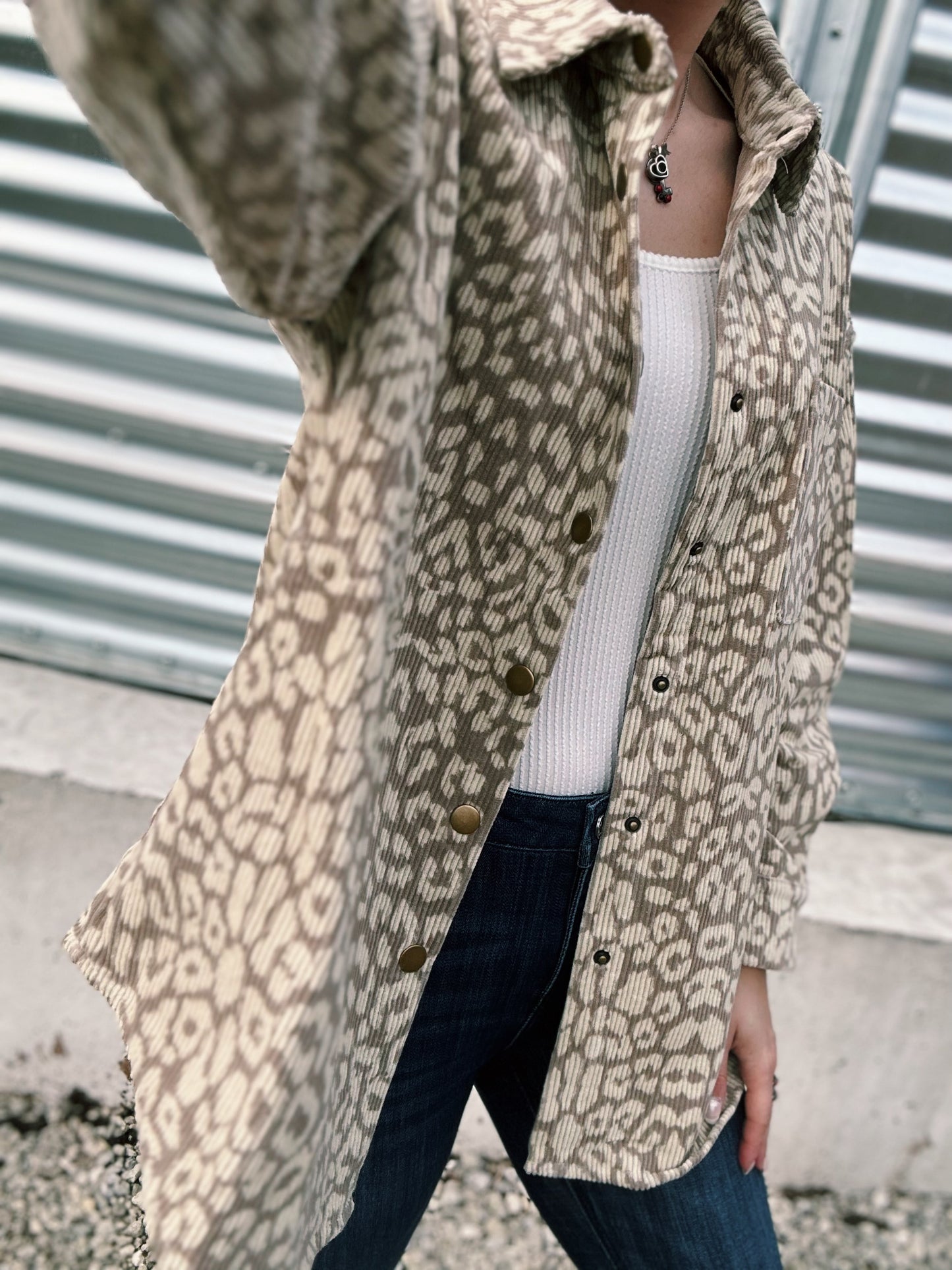 Beige & White Cheetah Corduroy Jacket