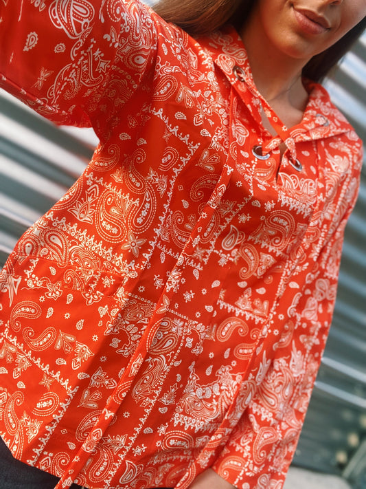 Coral Orange Paisley Lace Up Jacket