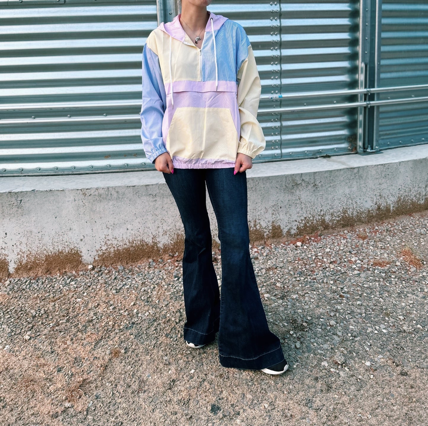 Pastel Striped Quarter Zip Windbreaker - Blue/Yellow/Pink