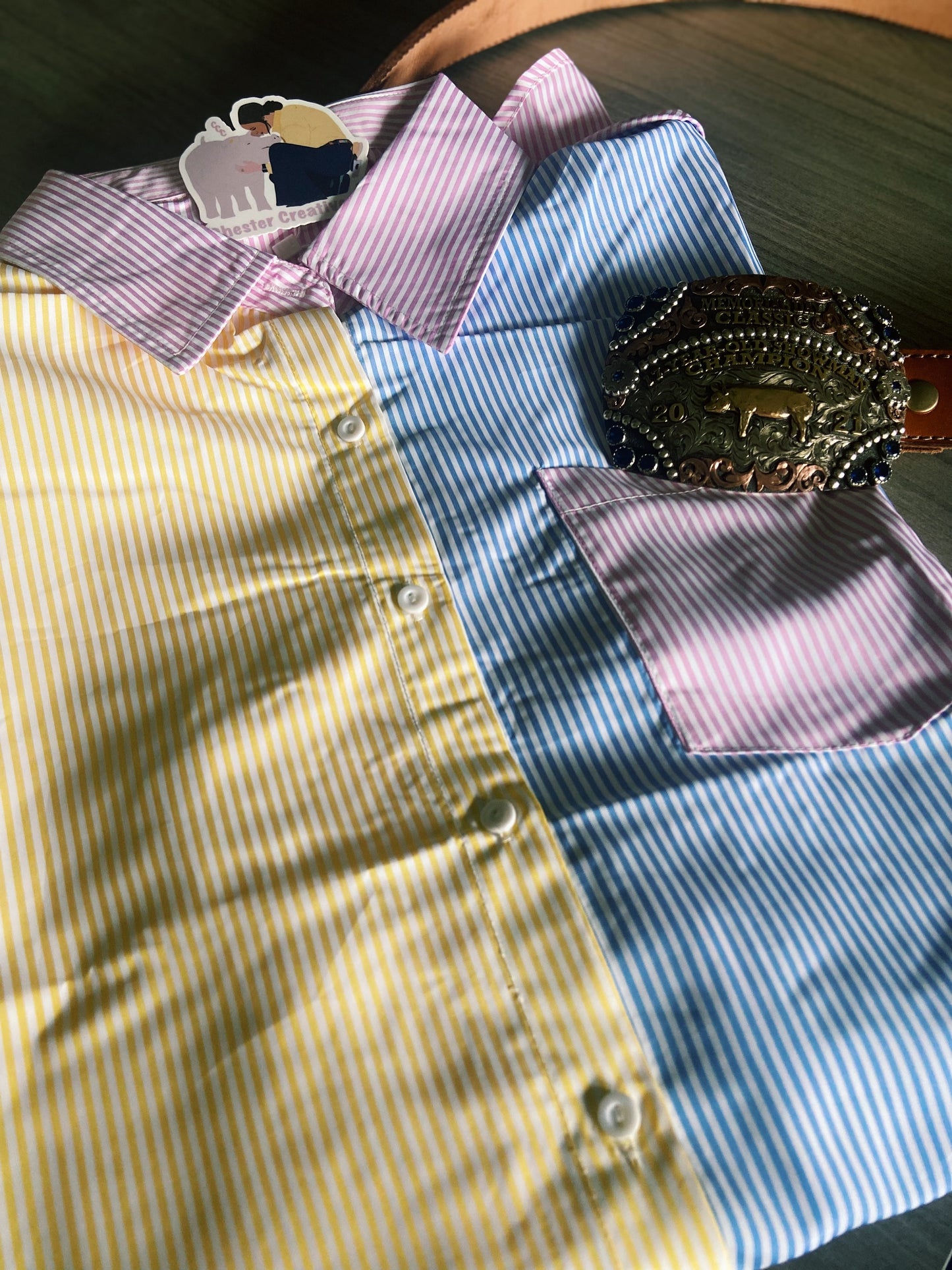 Pastel Striped Stock Show Shirt - Yellow/Blue/Pink