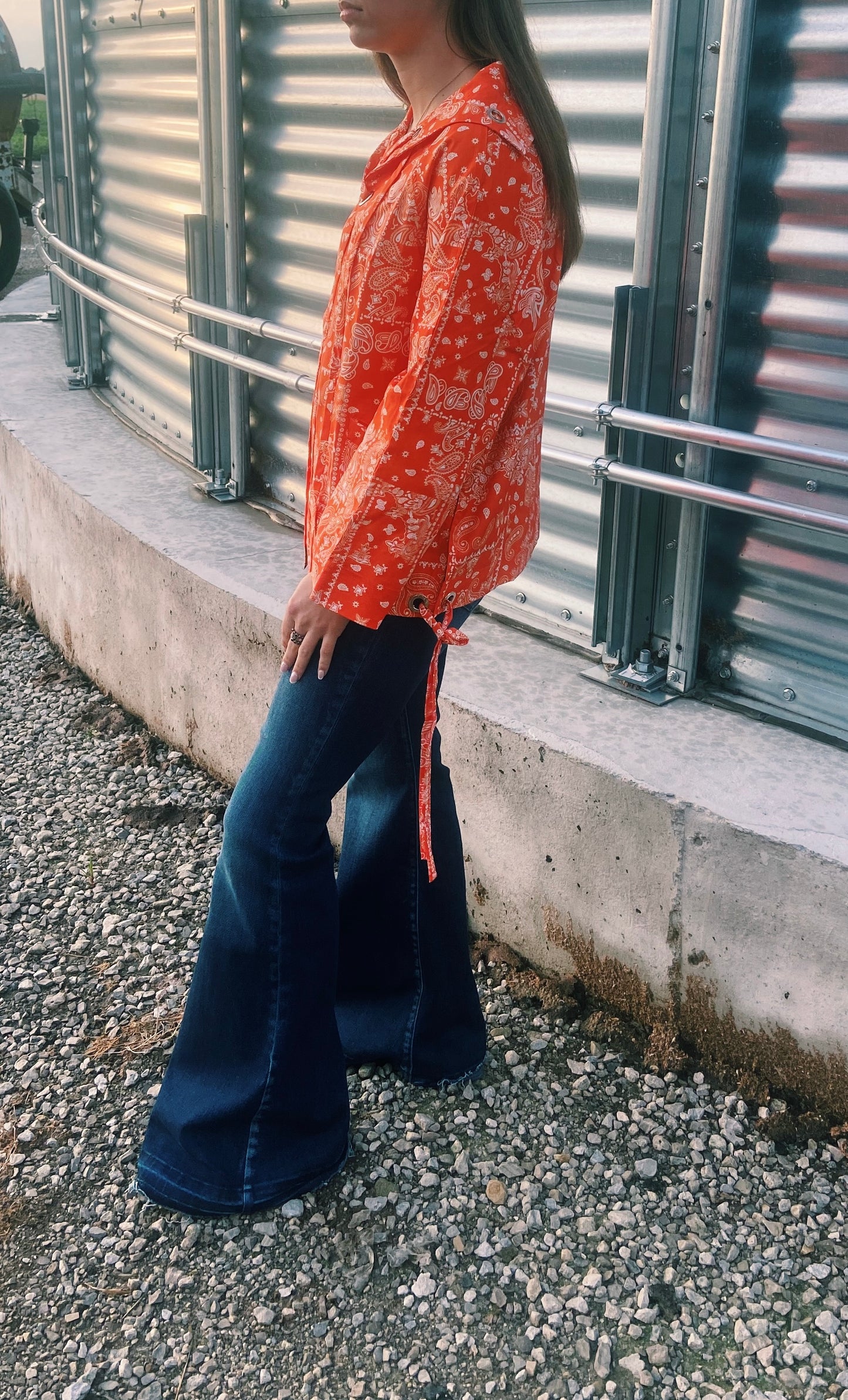 Coral Orange Paisley Lace Up Jacket